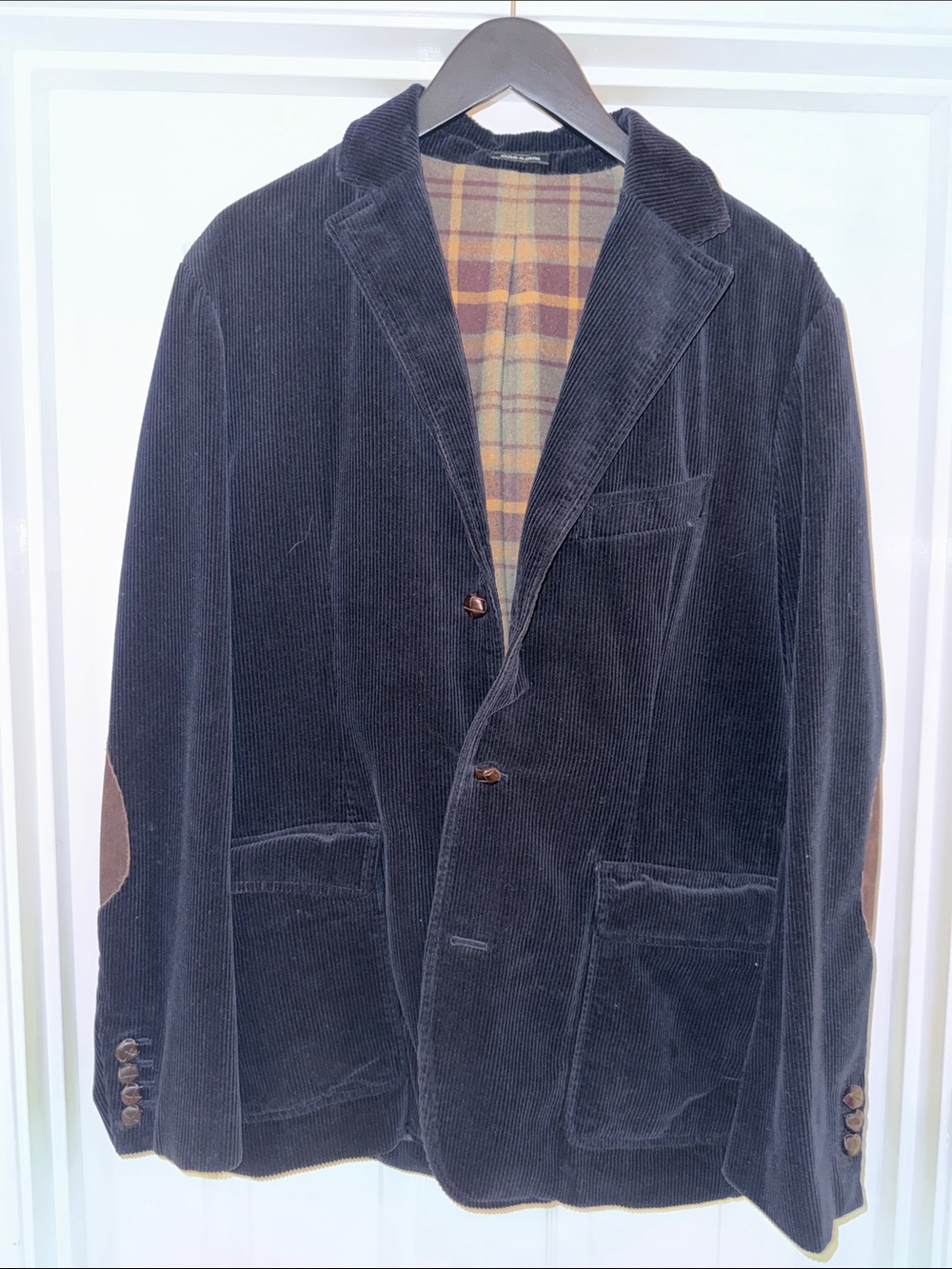 J. Crew Men's Dark Navy Corduroy Sport Coat with Brown Elbow Patches